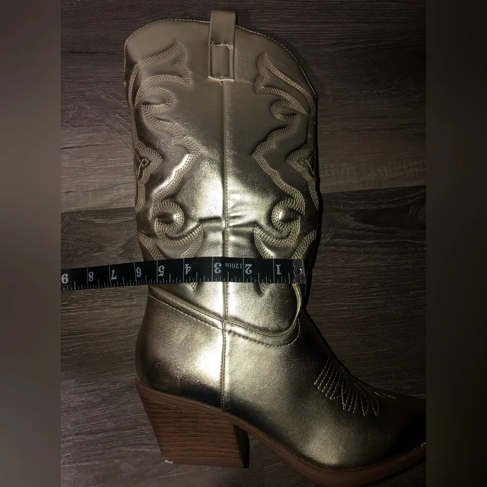 Top Moda Elk Gold Wester Cowgirl Full Zipper Calf Boots New - Picture 9 of 11